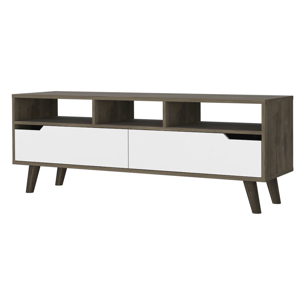 2-Drawer 3-Shelf TV Stand Dark Walnut and White. Picture 3