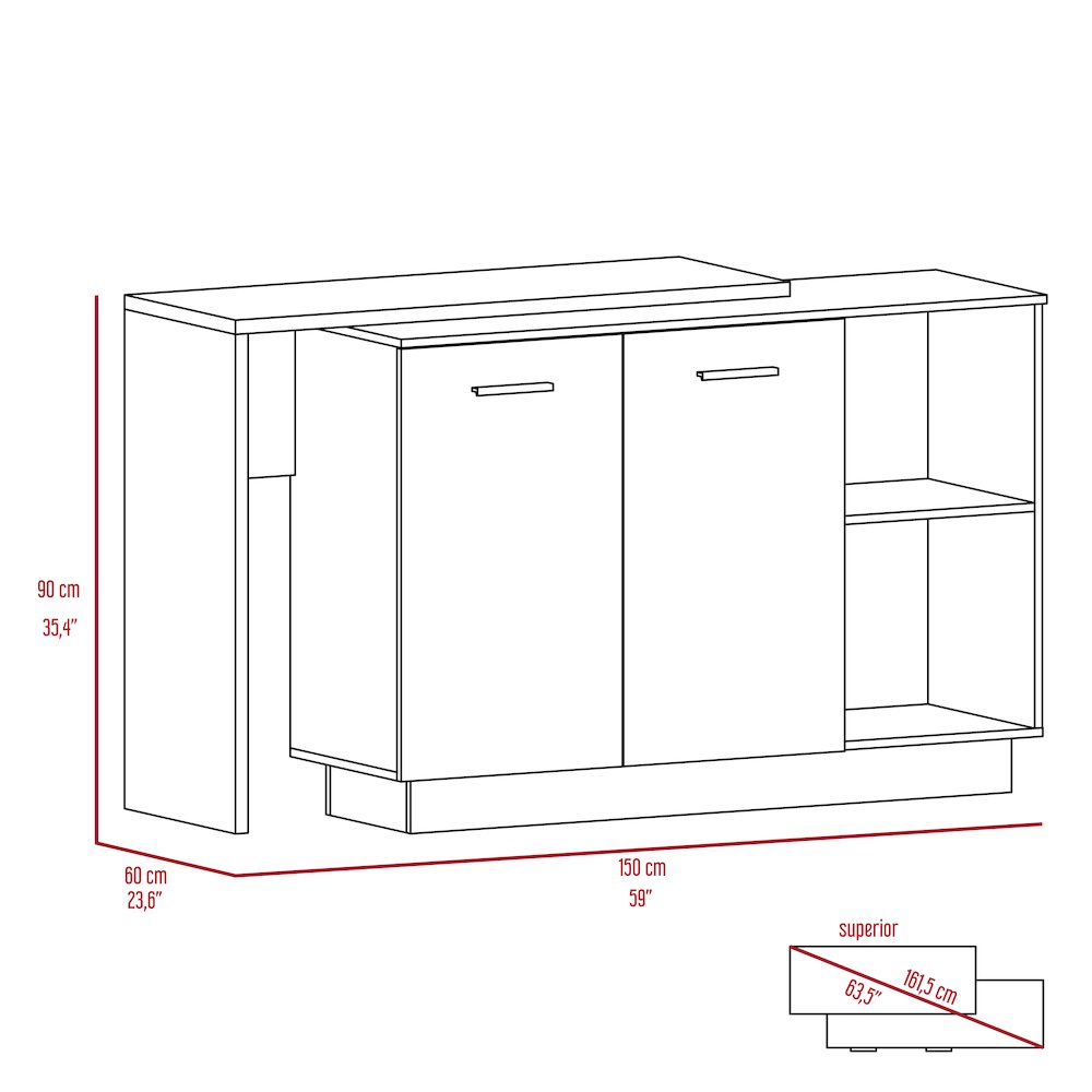 2-Shelf 1-Drawer 3-Division Kitchen Island White. Picture 6