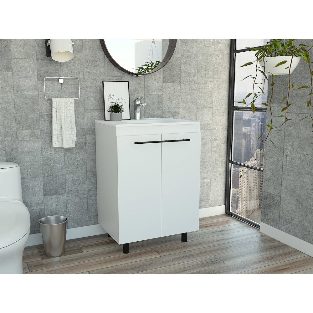 2-Door Rectangle Freestanding Vanity Cabinet White. Picture 4