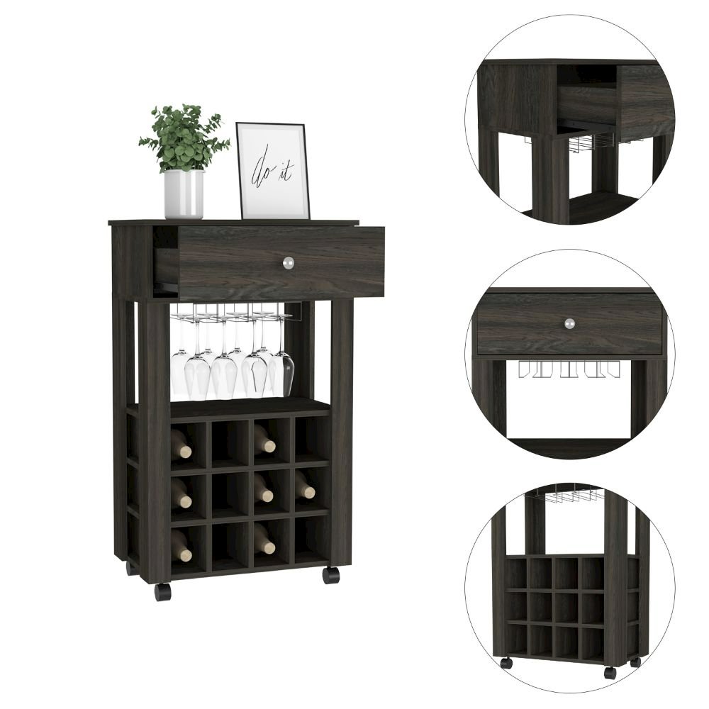 1-Drawer 12-Bottle Wine Cabinet Carbon Espresso. Picture 1