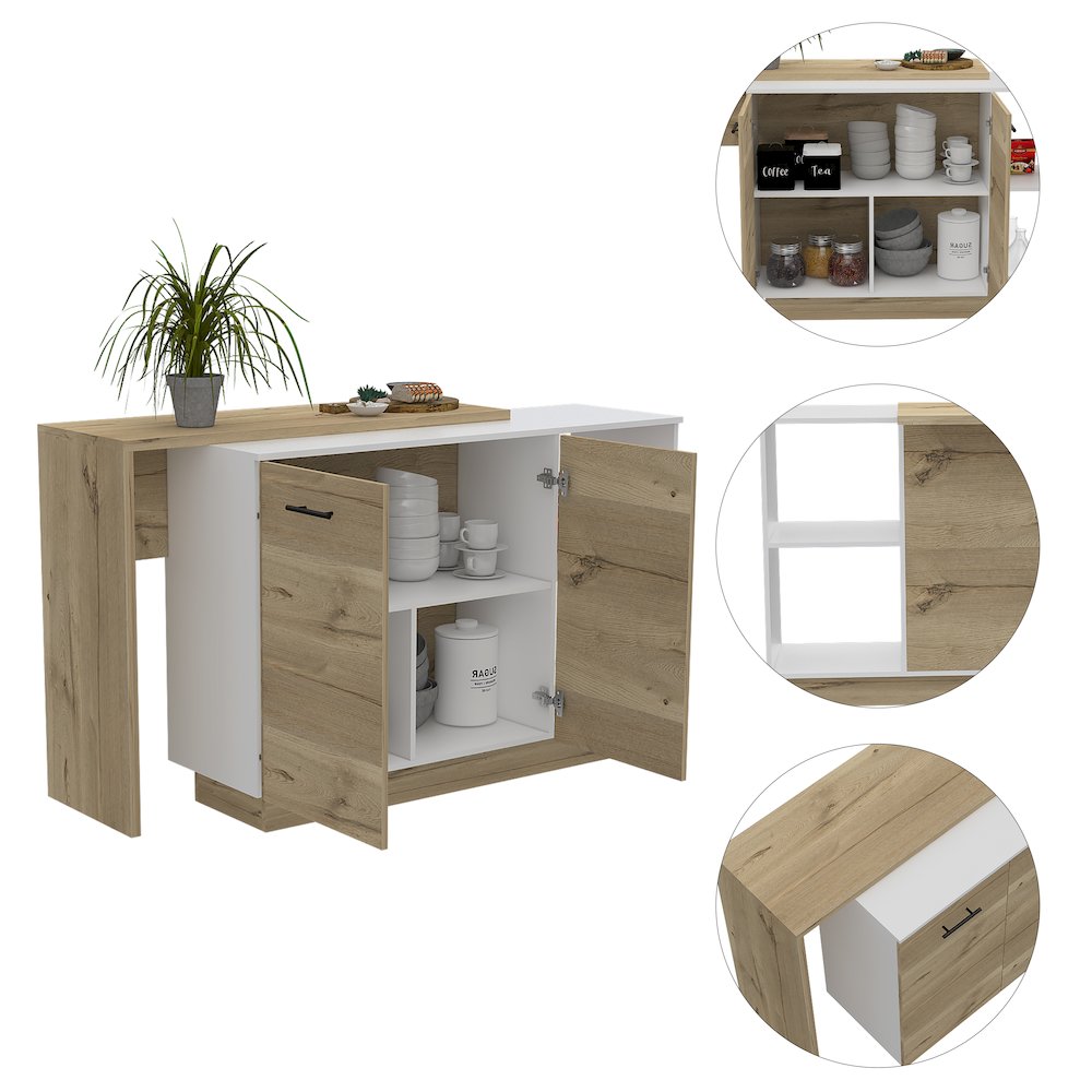 2-Shelf 1-Drawer 3-Division Kitchen Island White. Picture 1