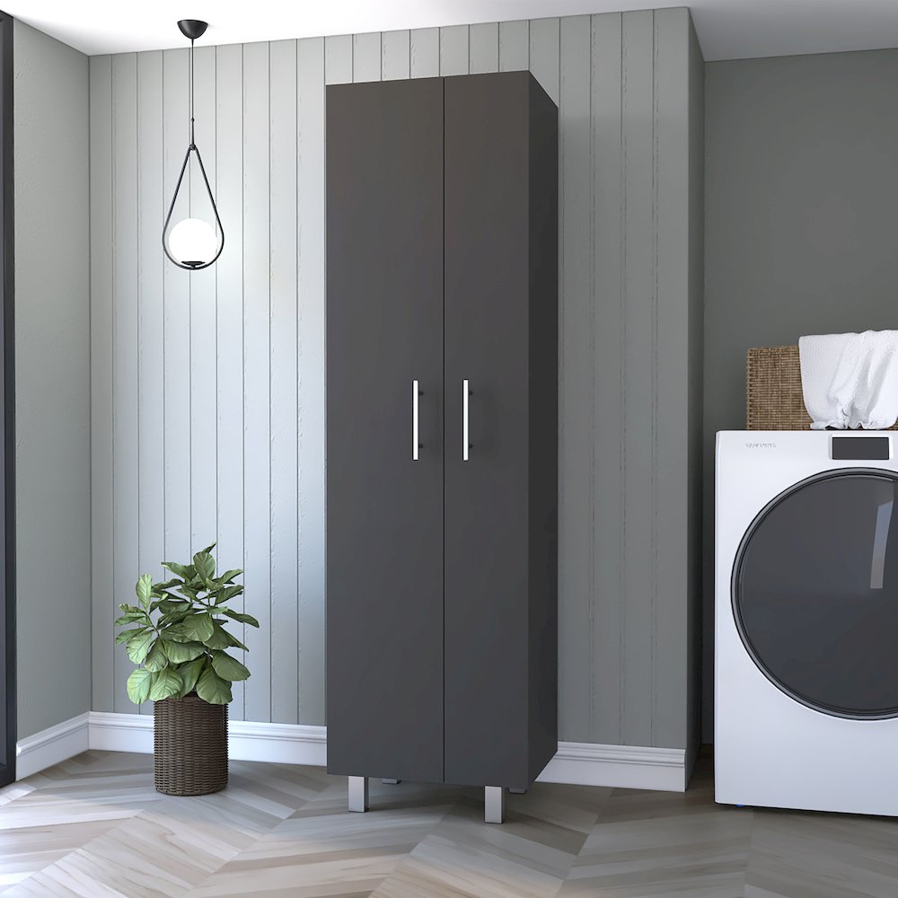 2-Door Rectangle Closet Pantry Black Wengue and White. Picture 4
