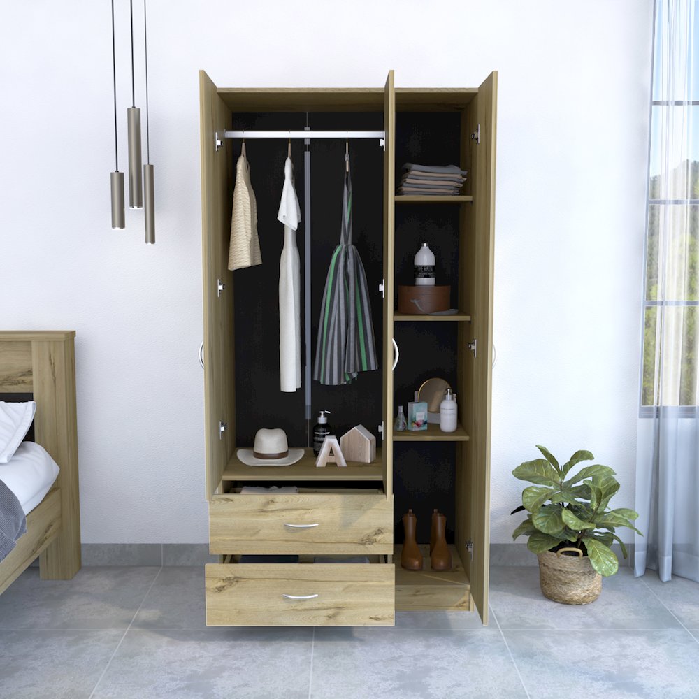 2-Drawer 3-Door Armoire Light Oak. Picture 5