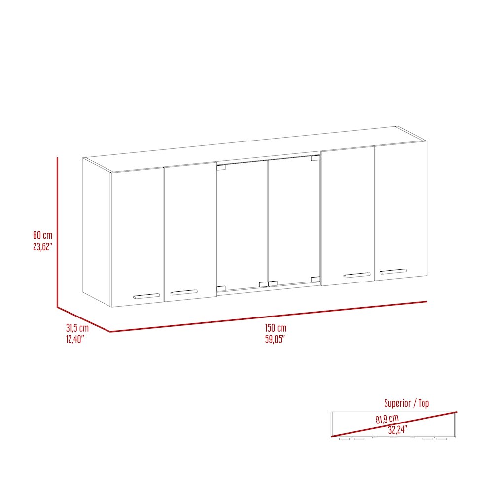 59-inch Two Center Glass Doors Wall Cabinet White. Picture 7