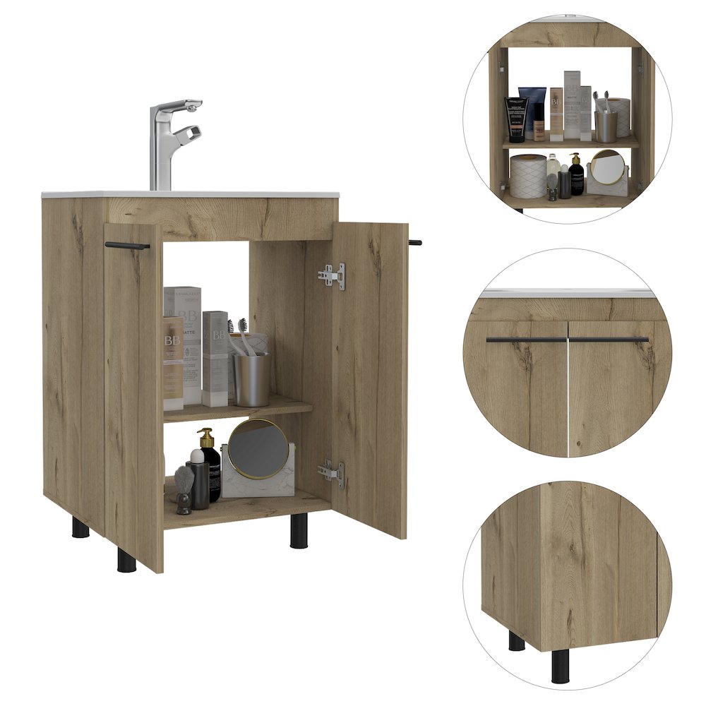 2-Door Rectangle Freestanding Vanity Cabinet Light Oak. Picture 1