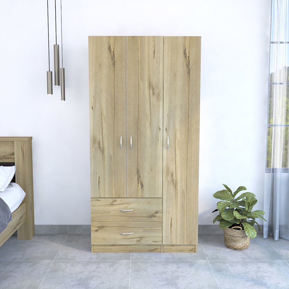 2-Drawer 3-Door Armoire Light Oak. Picture 4