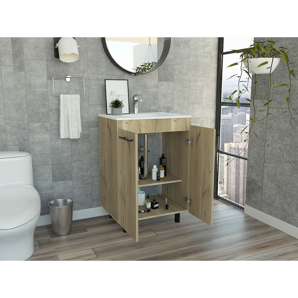 2-Door Rectangle Freestanding Vanity Cabinet Light Oak. Picture 5