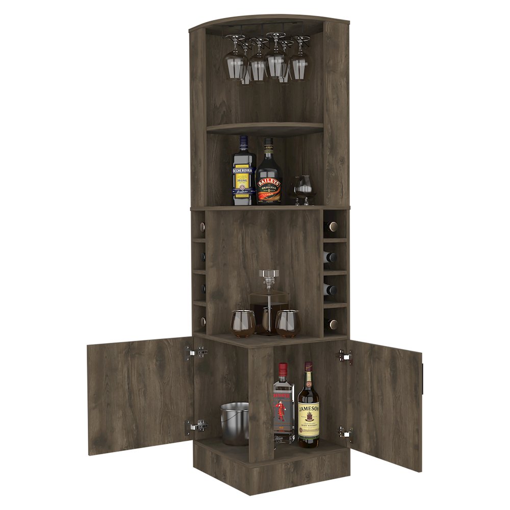 8-Bottle 2-Shelf Bar Cabinet Dark Brown. Picture 2