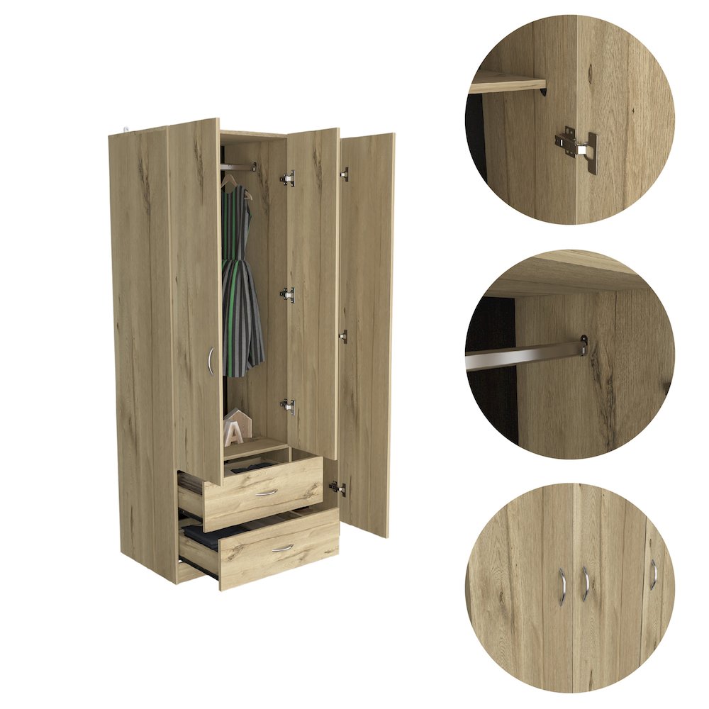 2-Drawer 3-Door Armoire Light Oak. Picture 2