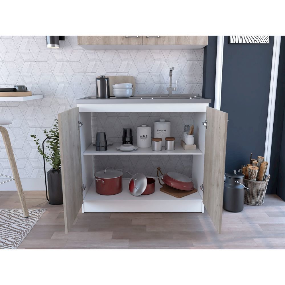 Rectangle 2-Door Utility Sink and Cabinet White and Light Gray. Picture 5