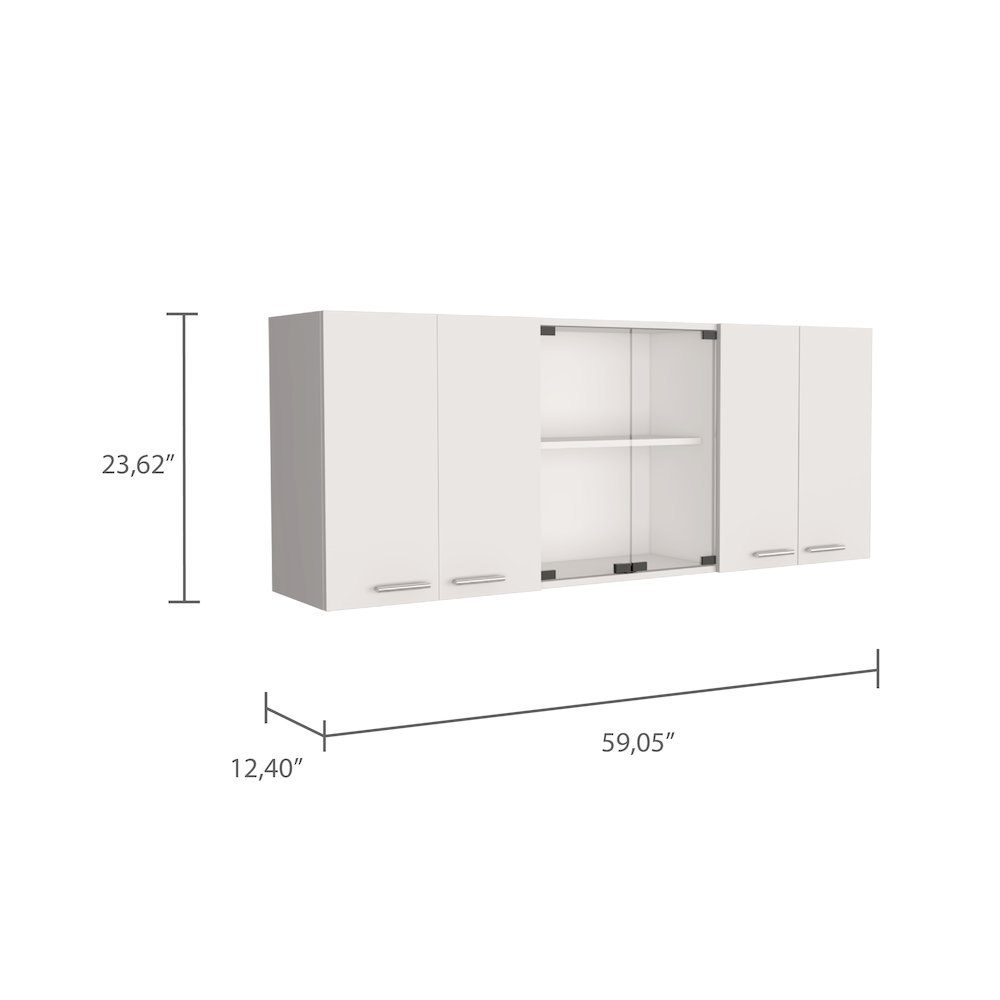 59-inch Two Center Glass Doors Wall Cabinet White. Picture 3