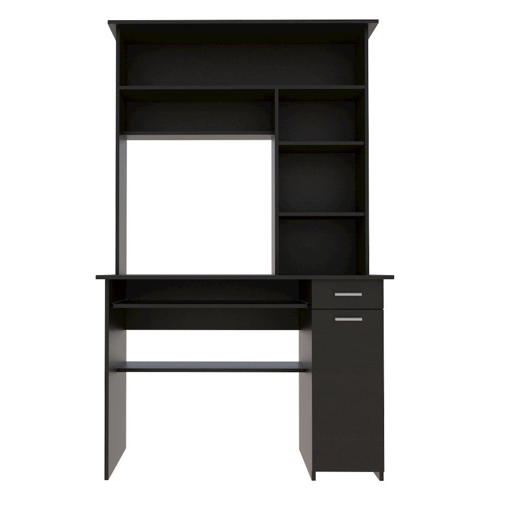 2-Drawer 7-Shelf Computer Desk with Hutch Black Wengue. Picture 2