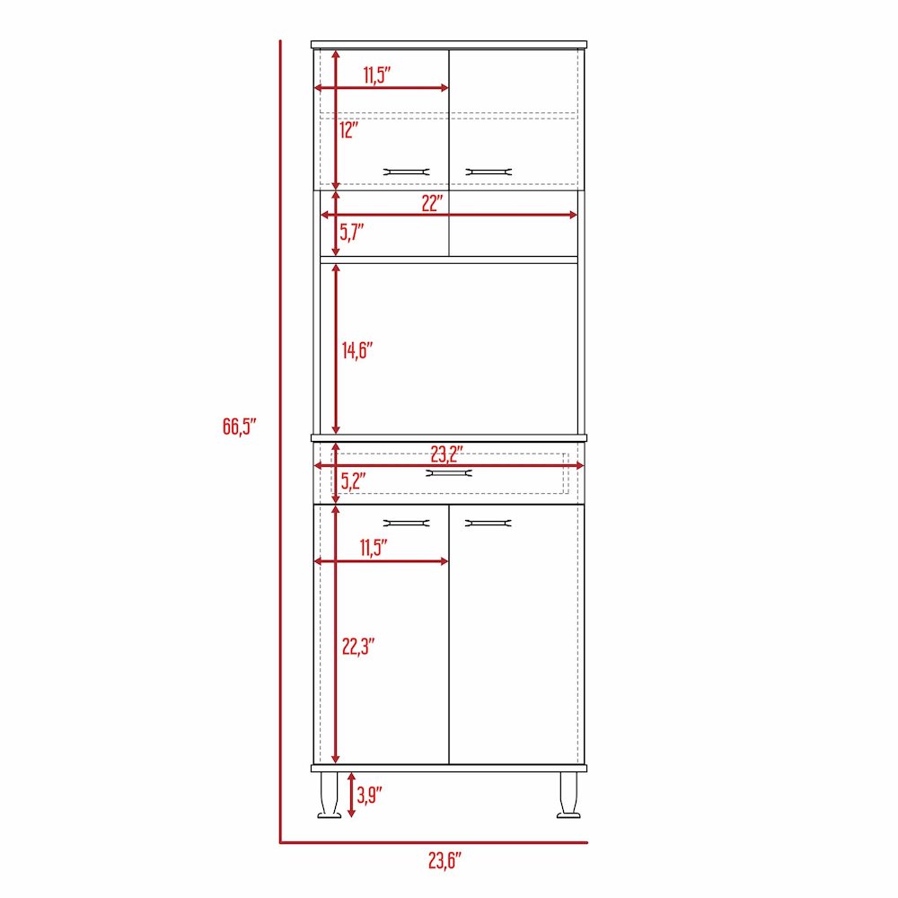 1-Drawer 1-Shelf Area Pantry with Adjustable Metal Legs White. Picture 7