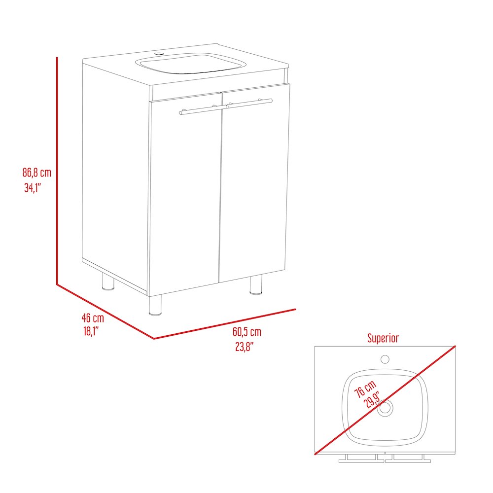 2-Door Rectangle Freestanding Vanity Cabinet White. Picture 6