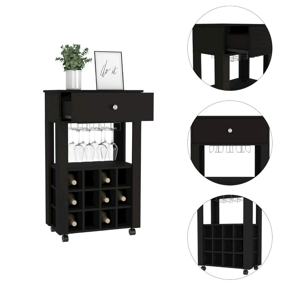 1-Drawer 12-Bottle Wine Cabinet Black Wengue. Picture 1
