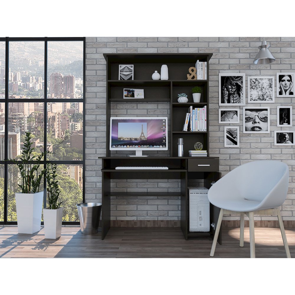 2-Drawer 7-Shelf Computer Desk with Hutch Black Wengue. Picture 4