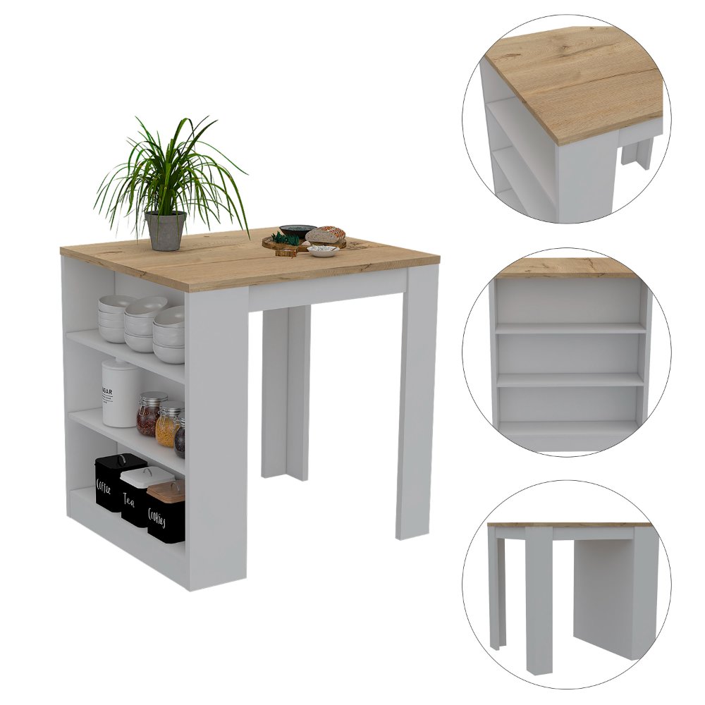 3-Drawer Kitchen Island White and Pine. Picture 5