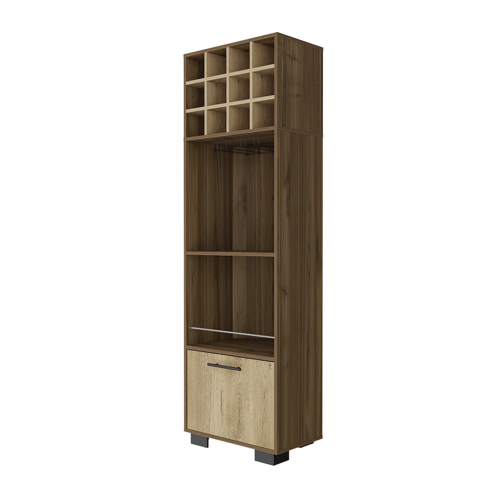 12-Bottle 2-Shelf 1-Drawer Bar Cabinet Mahagony and Macadamia. Picture 2