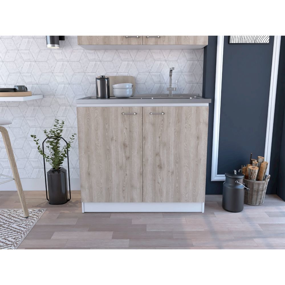 Rectangle 2-Door Utility Sink and Cabinet White and Light Gray. Picture 4