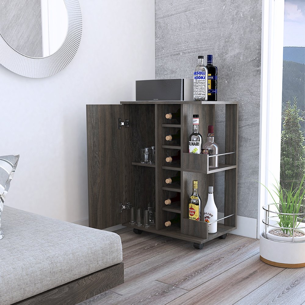 2-Shelf 6-Bottle Bar Cart with Division Carbon Espresso. Picture 5