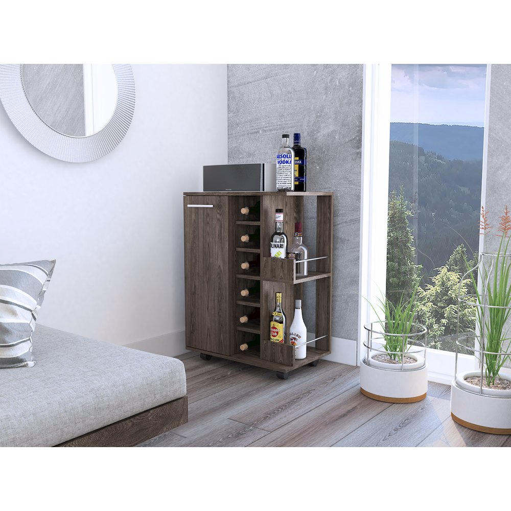 2-Shelf 6-Bottle Bar Cart with Division Dark Walnut. Picture 4