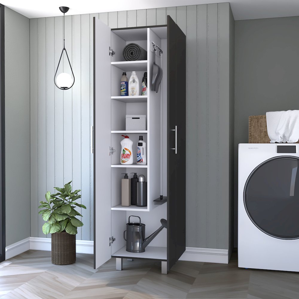 2-Door Rectangle Closet Pantry Black Wengue and White. Picture 5