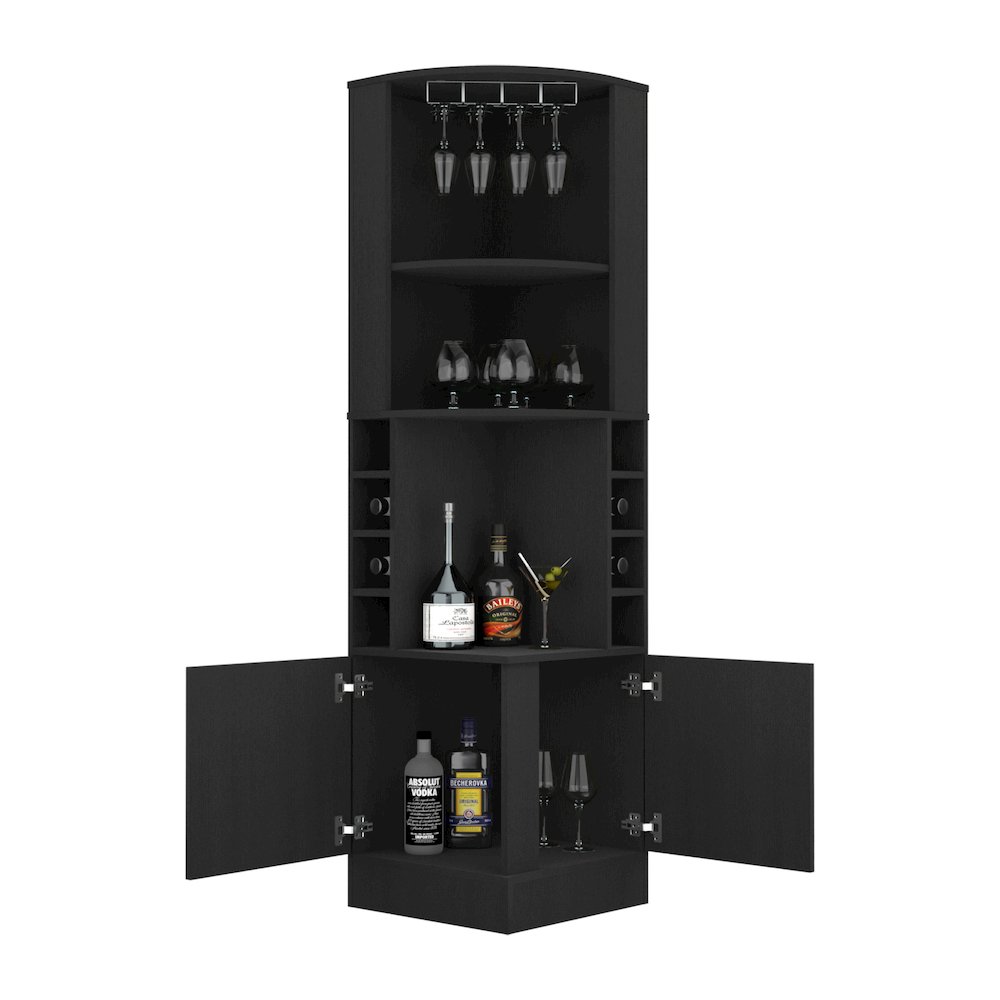 4-Bottle 2-Shelf Bar Cabinet Black Wengue. Picture 1