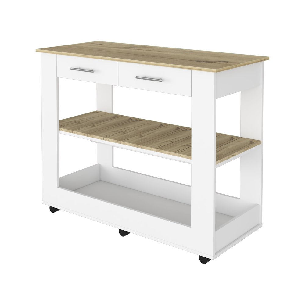 2-Drawer 2-Shelf Kitchen Island White and Light Oak. Picture 6