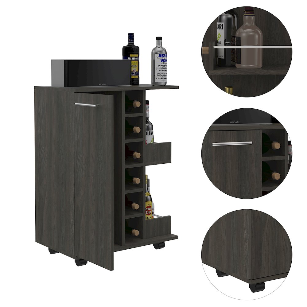 2-Shelf 6-Bottle Bar Cart with Division Carbon Espresso. Picture 1