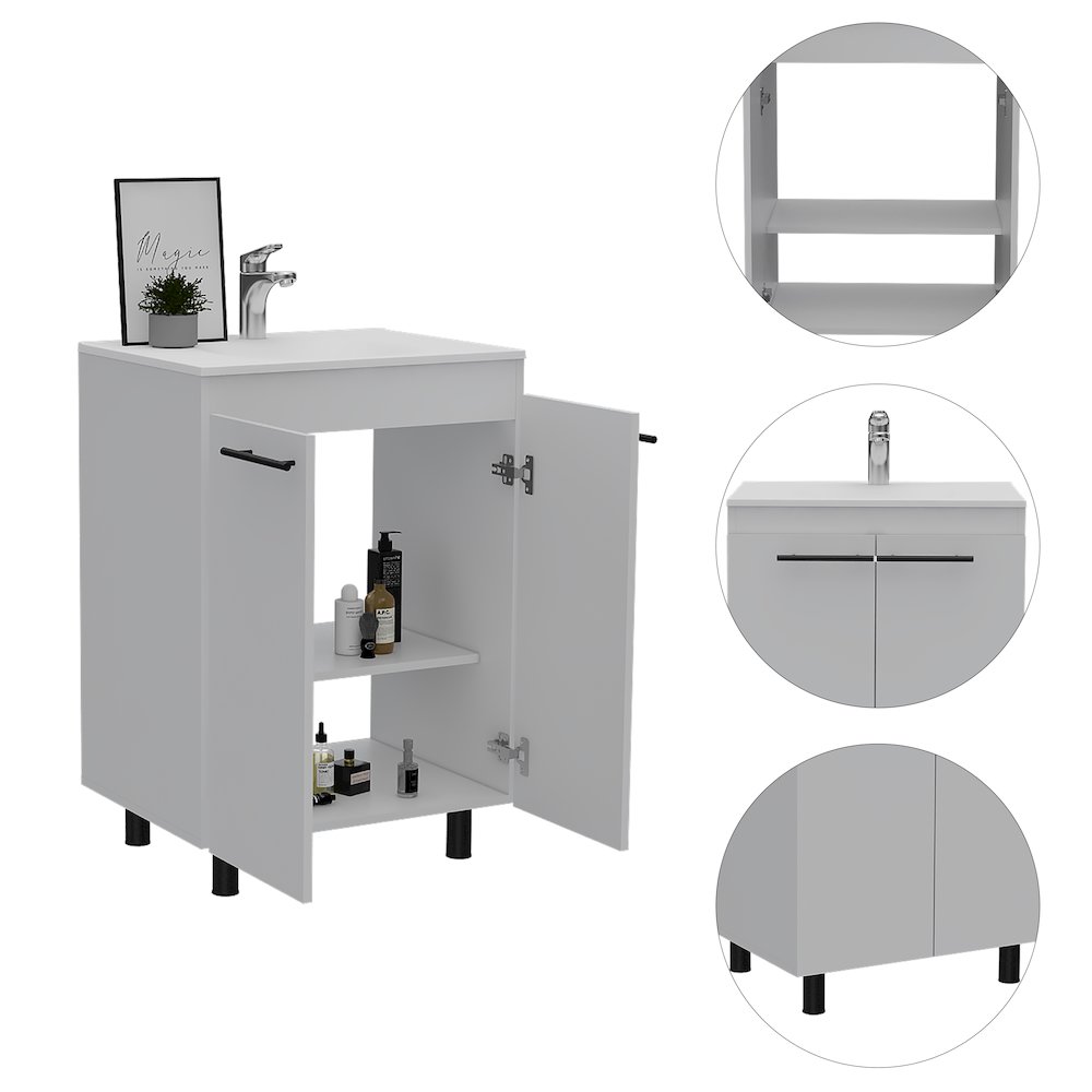2-Door Rectangle Freestanding Vanity Cabinet White. Picture 1
