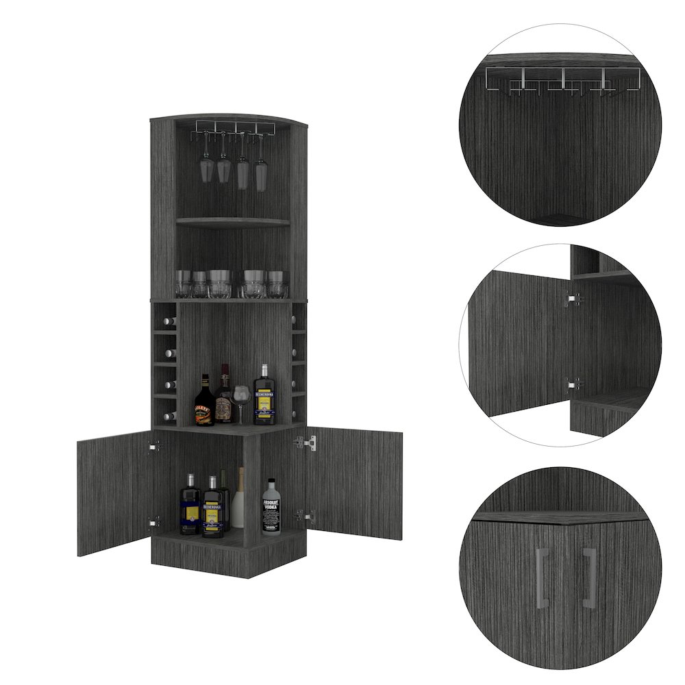 8-Bottle 2-Shelf Bar Cabinet Smokey Oak. Picture 1