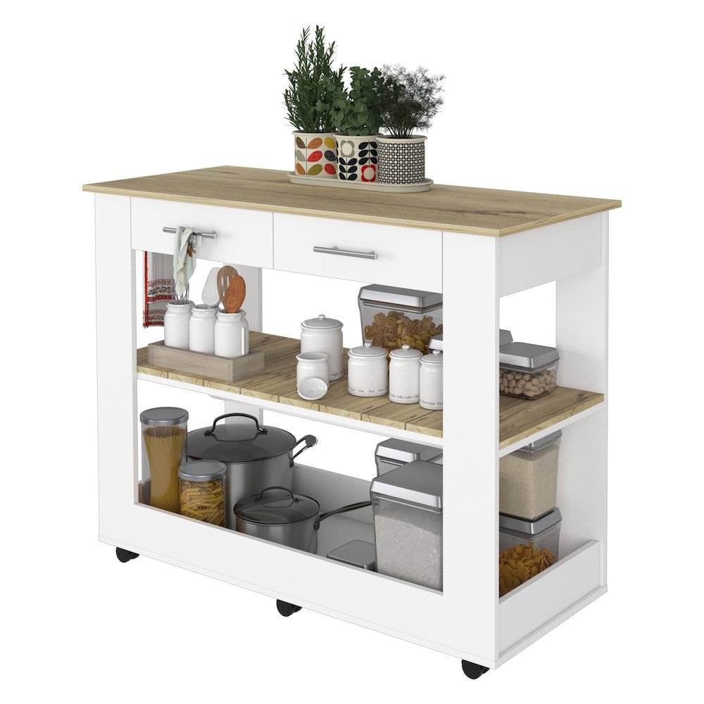2-Drawer 2-Shelf Kitchen Island White and Light Oak. Picture 1