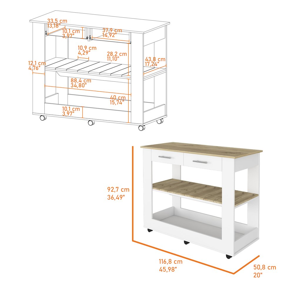 2-Drawer 2-Shelf Kitchen Island White and Light Oak. Picture 7