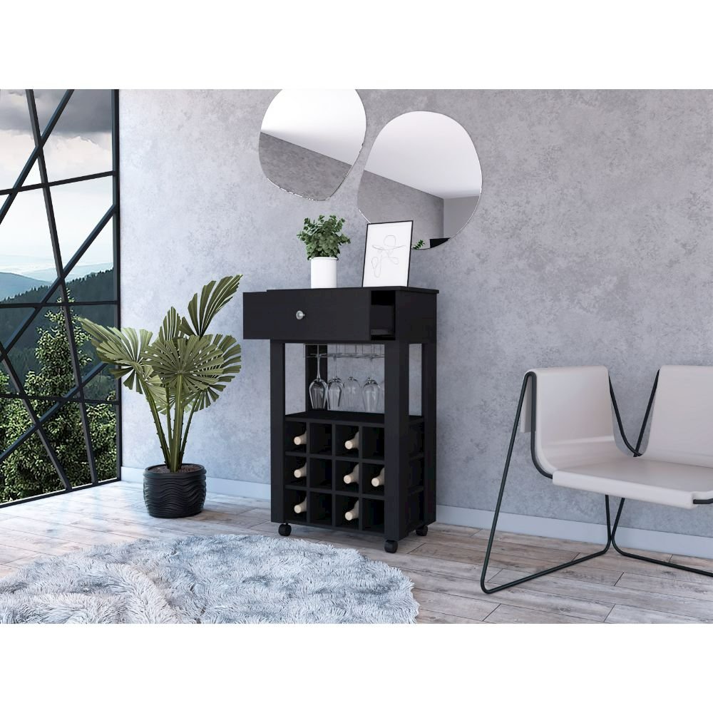1-Drawer 12-Bottle Wine Cabinet Black Wengue. Picture 5