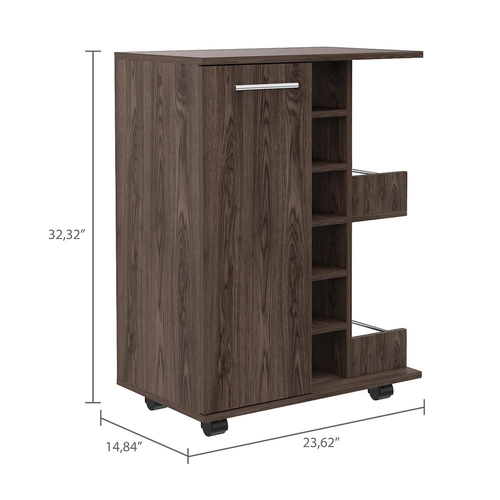 2-Shelf 6-Bottle Bar Cart with Division Dark Walnut. Picture 3