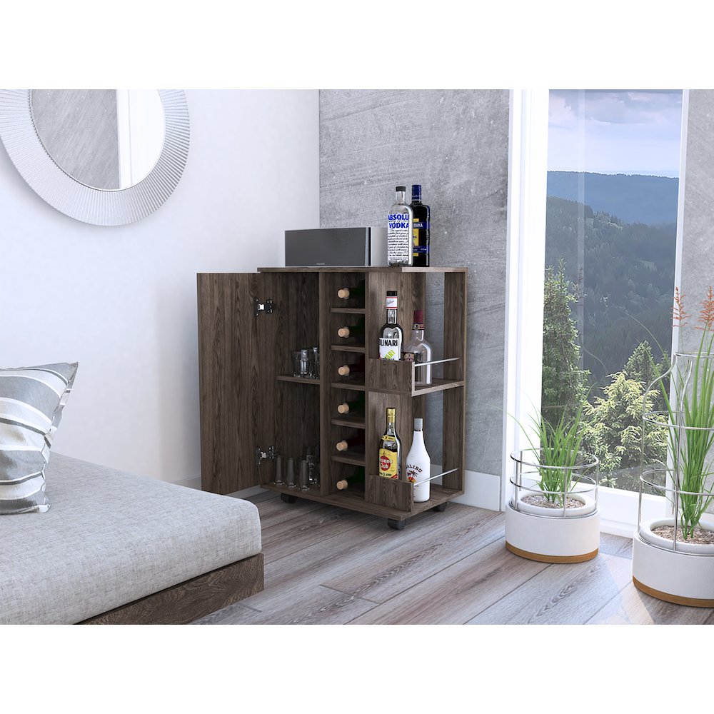 2-Shelf 6-Bottle Bar Cart with Division Dark Walnut. Picture 5
