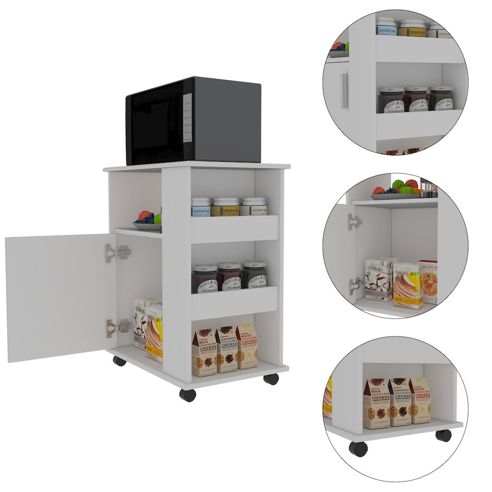 4-Shelf Microwave Cabinet with Caster White. Picture 1