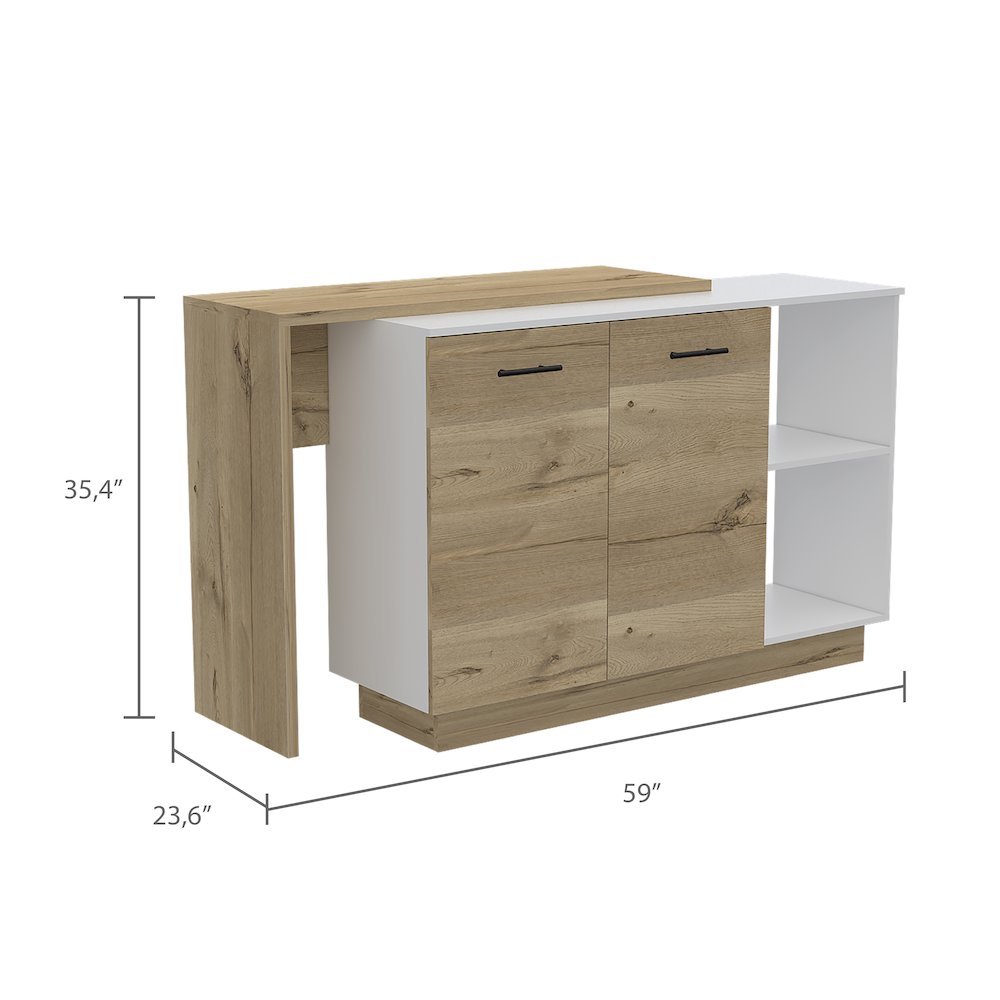 2-Shelf 1-Drawer 3-Division Kitchen Island White. Picture 3