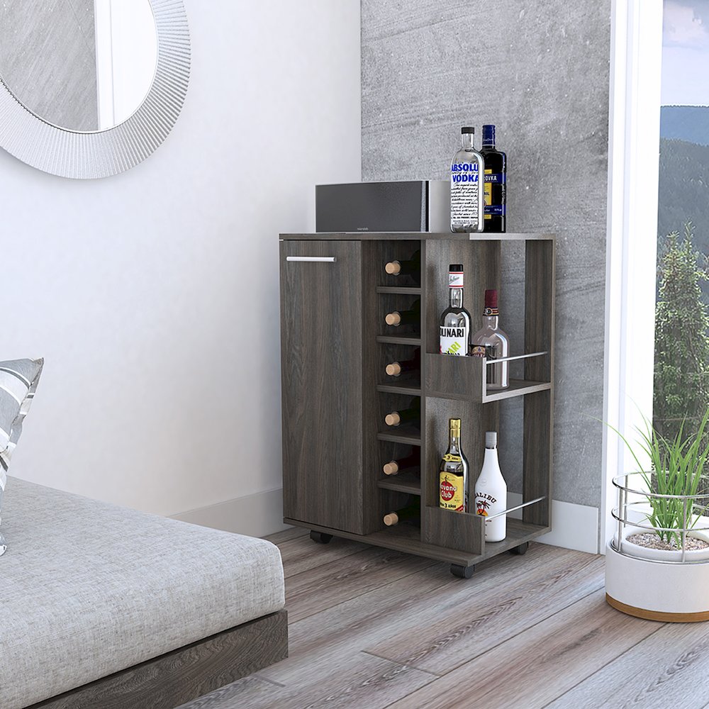 2-Shelf 6-Bottle Bar Cart with Division Carbon Espresso. Picture 4