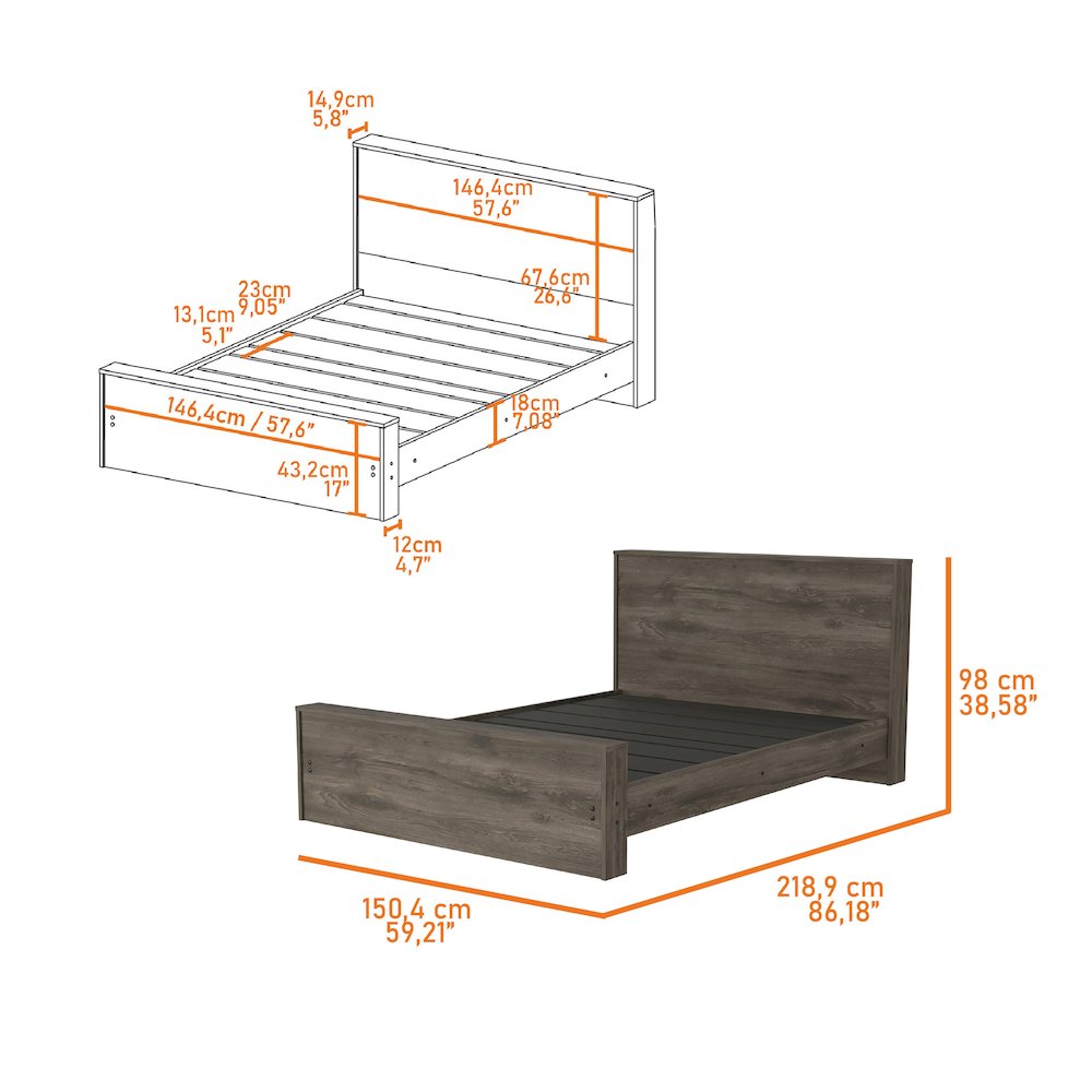 Rectangle Full Bed Frame Dark Brown. Picture 3