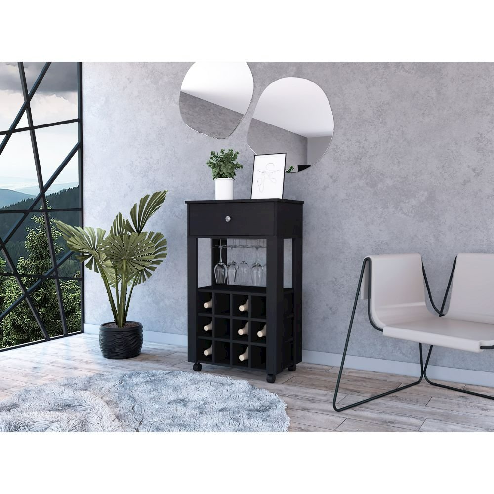 1-Drawer 12-Bottle Wine Cabinet Black Wengue. Picture 4