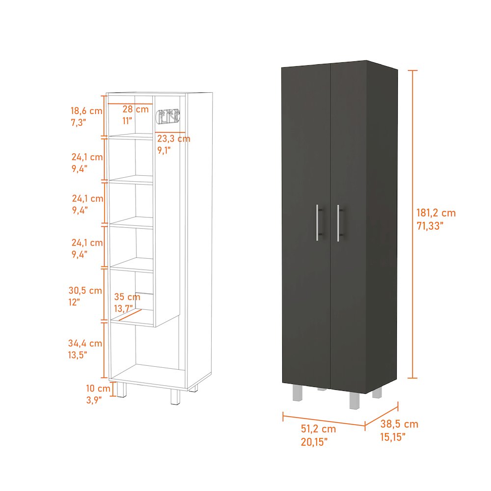 2-Door Rectangle Closet Pantry Black Wengue and White. Picture 3