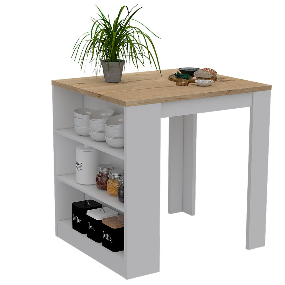 3-Drawer Kitchen Island White and Pine. Picture 1