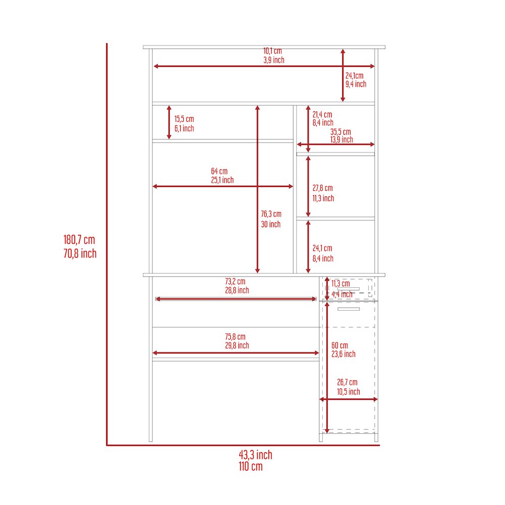 2-Drawer 7-Shelf Computer Desk with Hutch Black Wengue. Picture 7