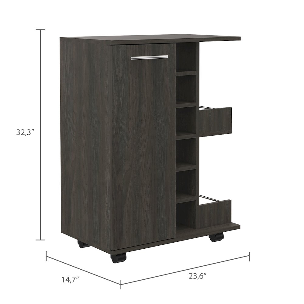 2-Shelf 6-Bottle Bar Cart with Division Carbon Espresso. Picture 3