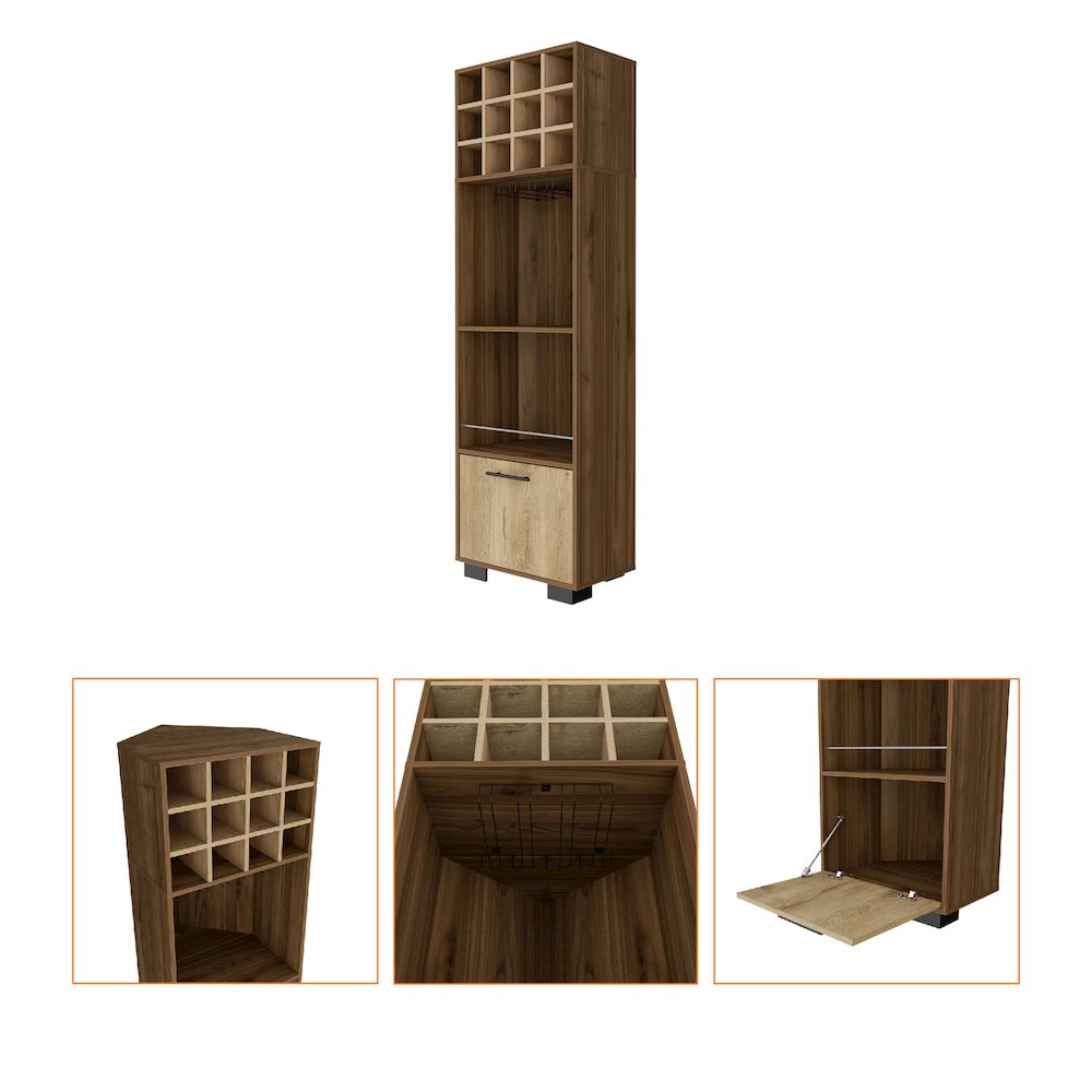 12-Bottle 2-Shelf 1-Drawer Bar Cabinet Mahagony and Macadamia. Picture 1