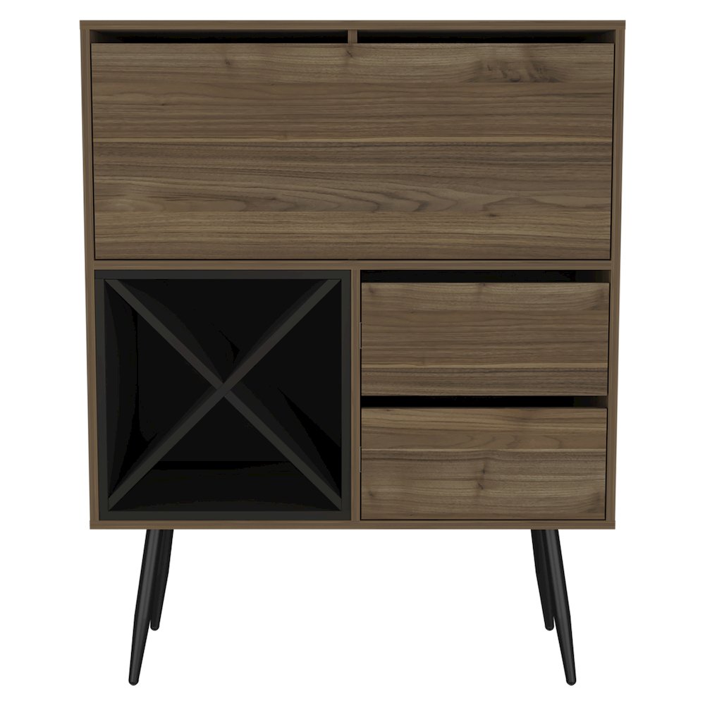 4-Bottle 2-Drawer Bar Cabinet Mahogany and Black Wengue. Picture 2