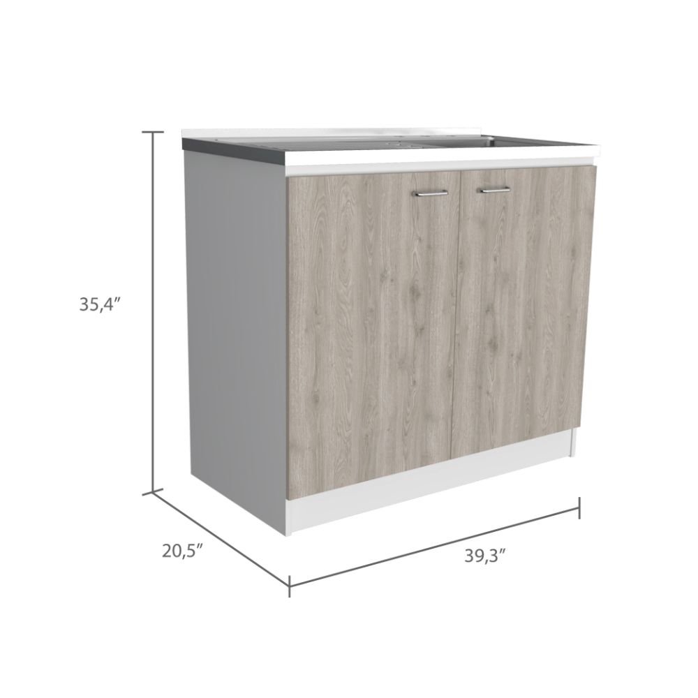 Rectangle 2-Door Utility Sink and Cabinet White and Light Gray. Picture 3
