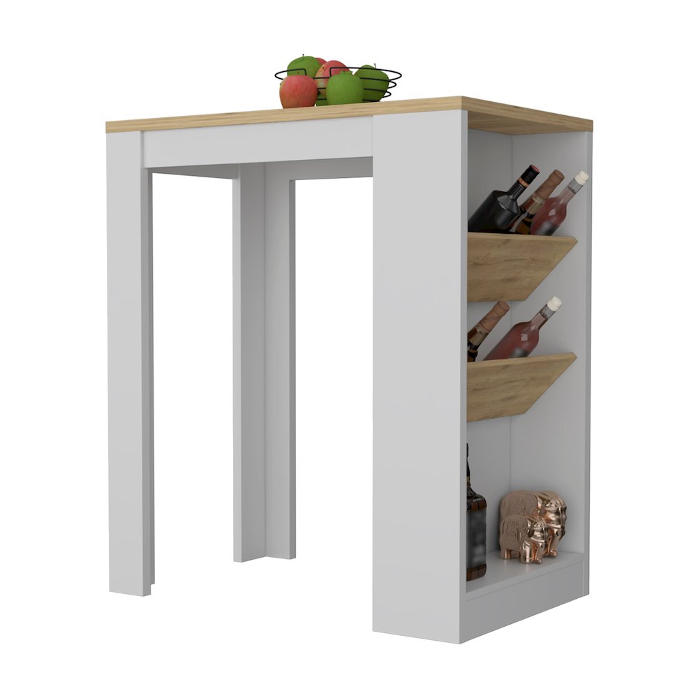Wine Storage Pedestal Kitchen Island White and Macadamia. Picture 1