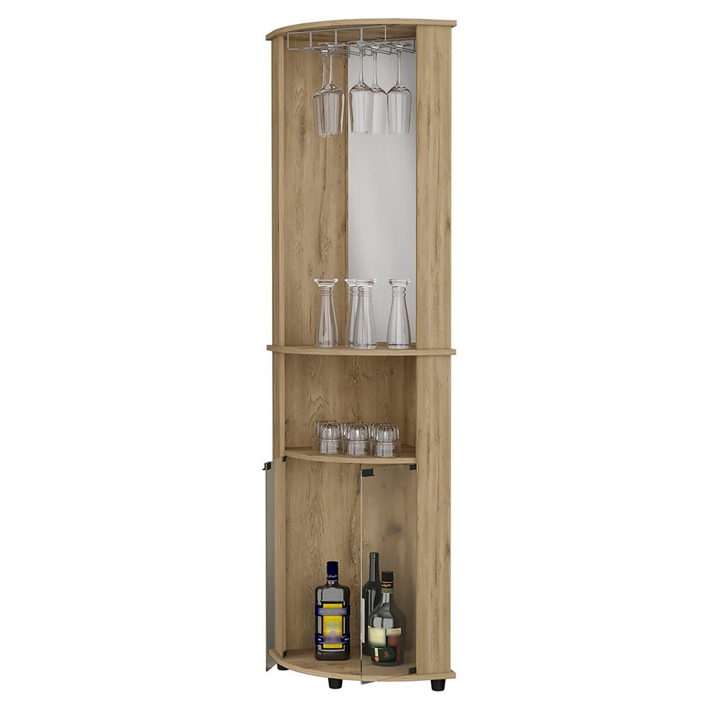 2-Door 2-Shelf Corner Bar Cabinet with Glass Rack Macadamia. Picture 3